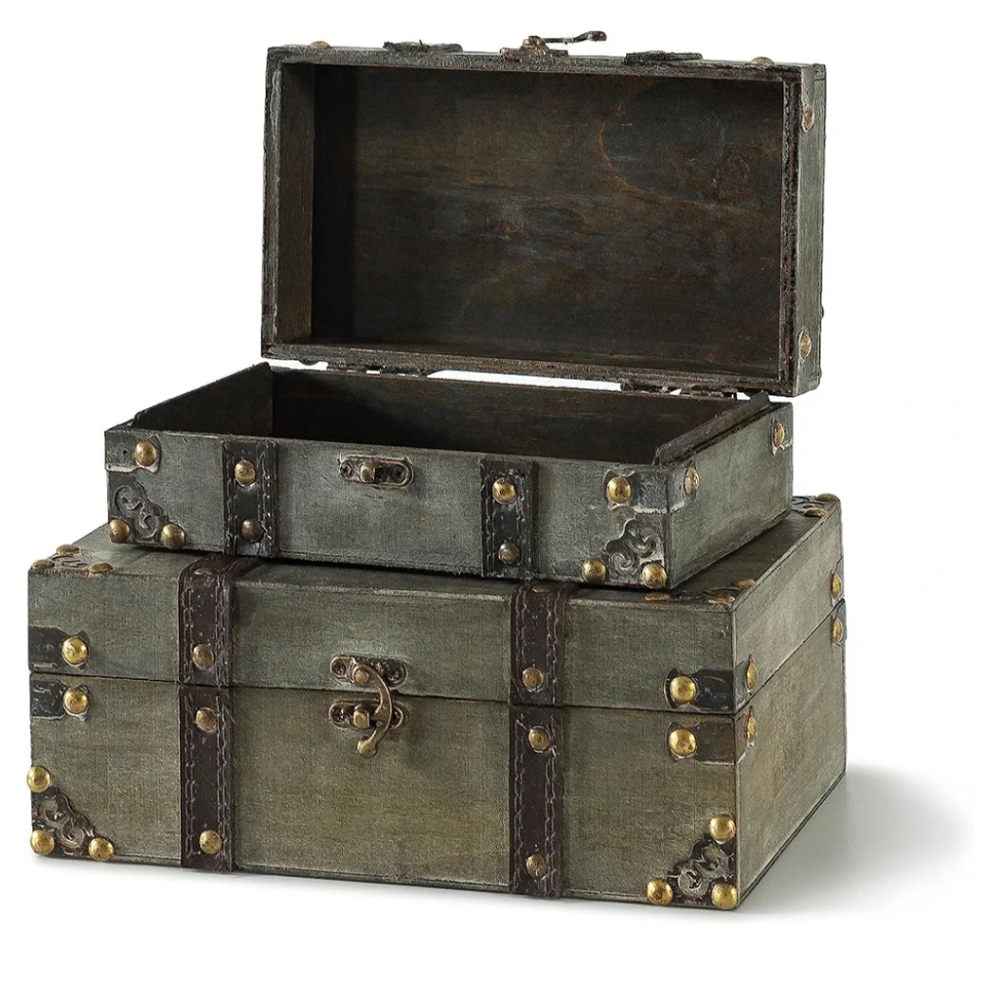 Vintage Style Storage Trunk Set - Gray and Gold (2 Pc Set) - Picture 2 of 8